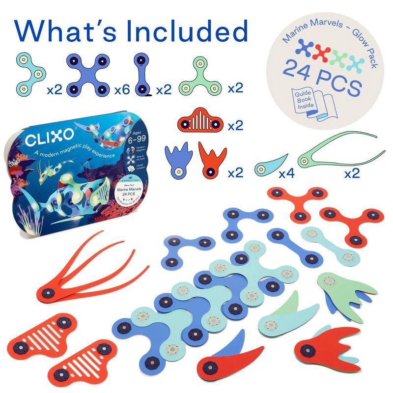 slide 2 of 6, Clixo Marine Marvels Pack: Creative & Problem-Solving Magnetic Building Set with 24 Pieces, 24 ct