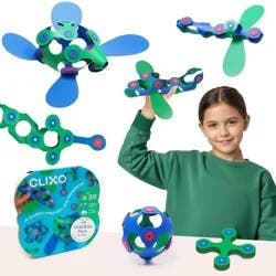 Clixo Grab & Go - Green/Blue: Magnetic Building Set for Creative Thinking, Fine Motor Skills, 15 Pieces