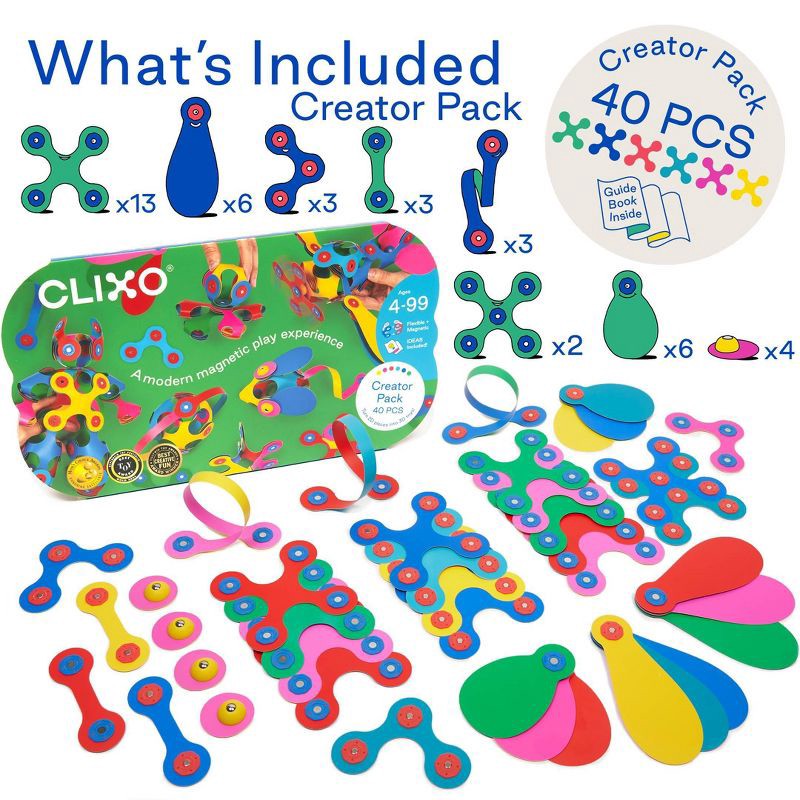 slide 2 of 8, Clixo Creator Pack: Magnetic Building Sets for Creative Thinking & Fine Motor Skills, Includes Instruction Guide, 42 Pieces, 42 ct