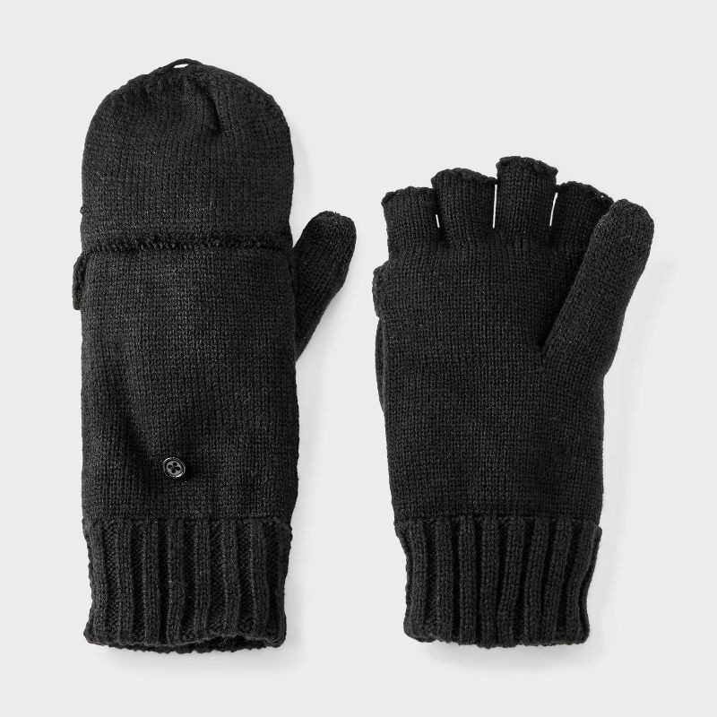 slide 1 of 3, Men's Covertible with Fleece Flip Top Mittens - Goodfellow & Co™ Black One Size Fits Most, 1 ct