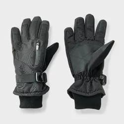 Men's Zip Pocket Ribstop Ski Gloves - Goodfellow & Co™ Black L/XL