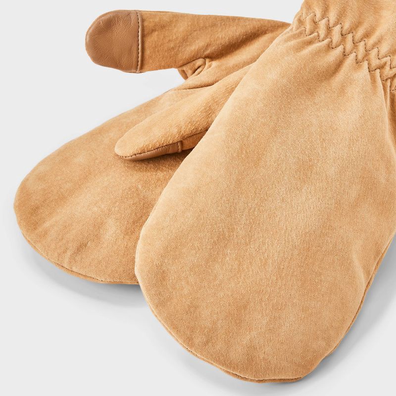 slide 2 of 3, Men's Lined Suede Leather Mittens - Goodfellow & Co™ Tan S/M, 1 ct