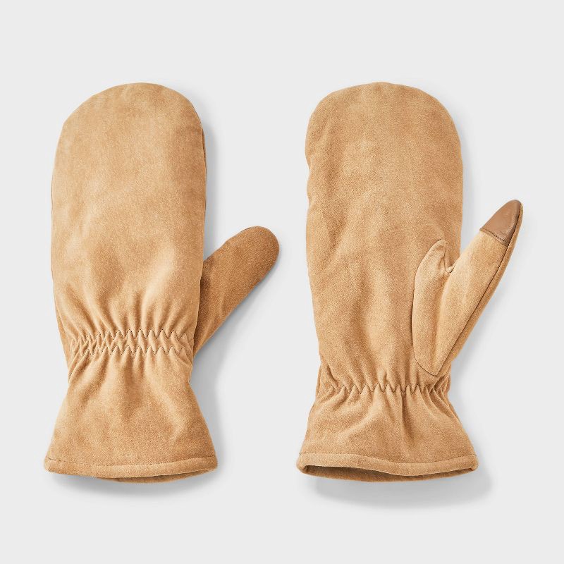 slide 1 of 3, Men's Lined Suede Leather Mittens - Goodfellow & Co™ Tan S/M, 1 ct