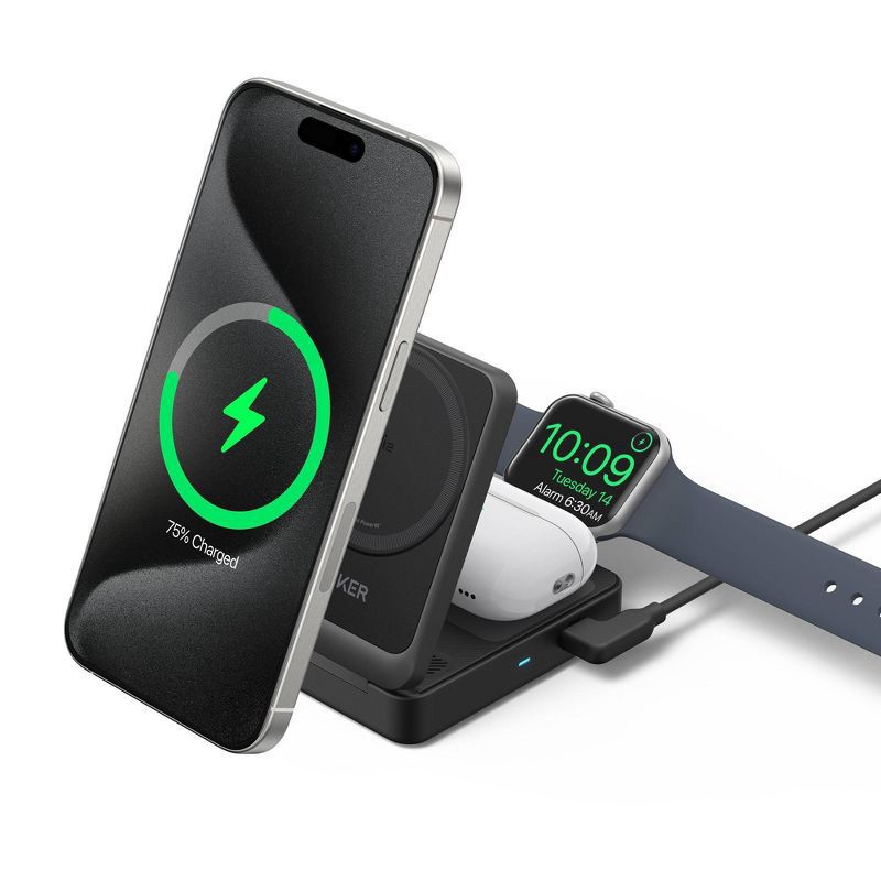 slide 5 of 8, Anker MagGo Wireless Charging Station (Foldable 3-in-1): USB-C for Apple Devices, 1 ct