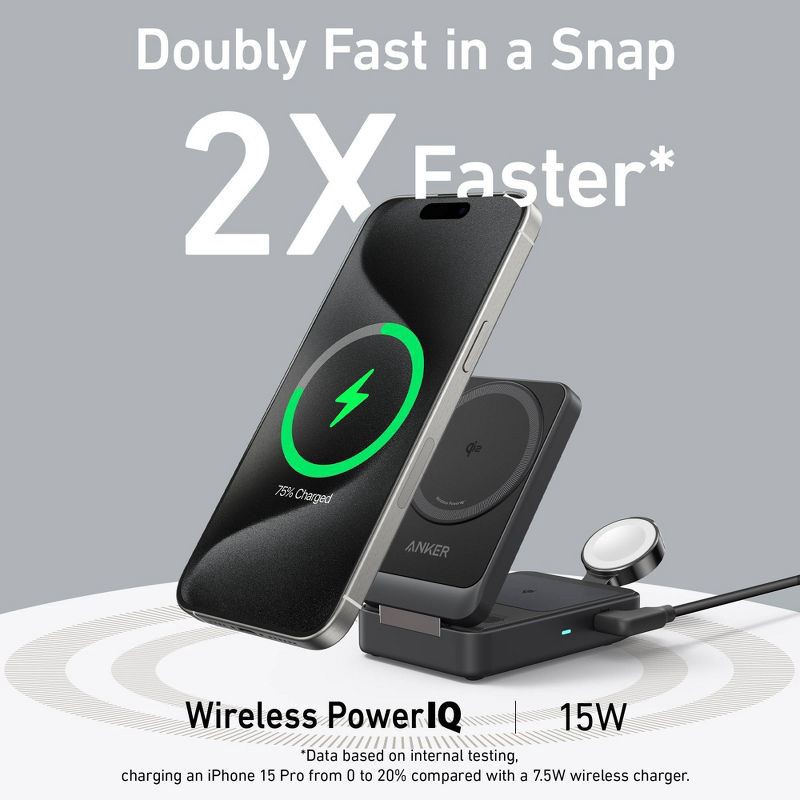slide 7 of 8, Anker MagGo Wireless Charging Station (Foldable 3-in-1): USB-C for Apple Devices, 1 ct