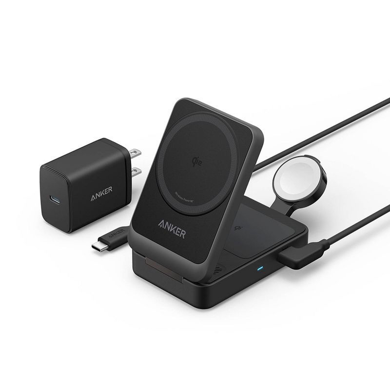 slide 1 of 8, Anker MagGo Wireless Charging Station (Foldable 3-in-1): USB-C for Apple Devices, 1 ct
