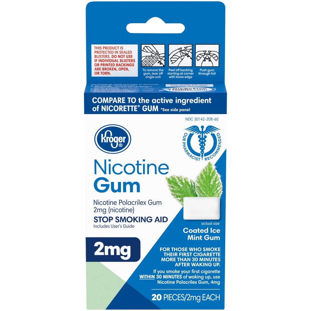 slide 1 of 1, Kroger Nicotine Coated Ice Mint Gum - 2 mg, 20 ct