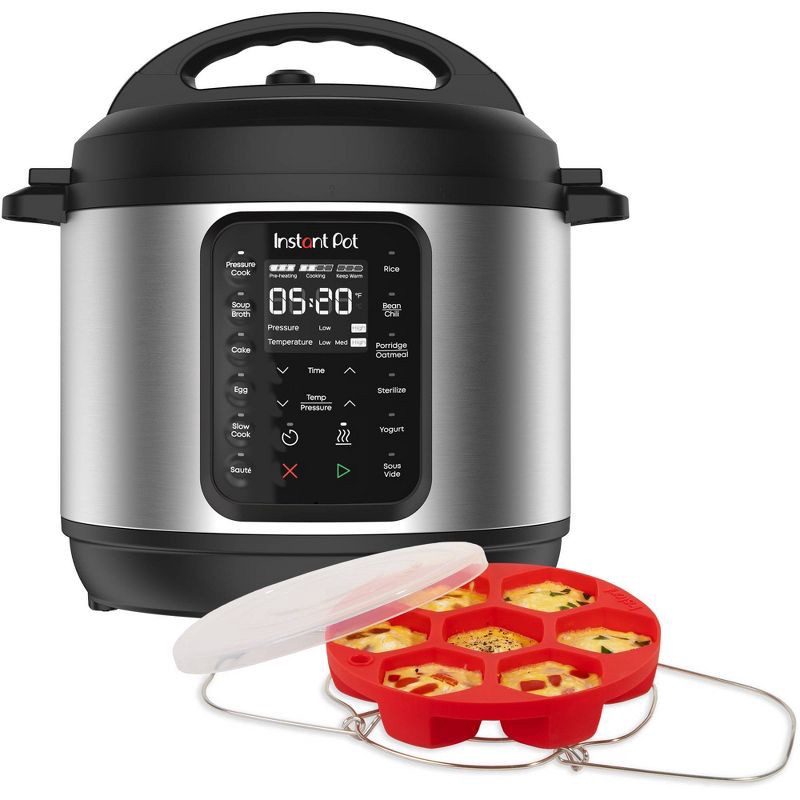 slide 1 of 6, Instant Pot 6qt 9-in-1 Pressure Cooker Bundle: Exclusive Bonus Silicone Pan with Lid, Rice & Multi Cooker, Stainless Steel, 6 qt