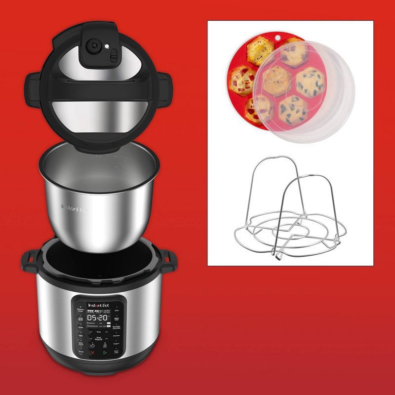 slide 6 of 6, Instant Pot 6qt 9-in-1 Pressure Cooker Bundle: Exclusive Bonus Silicone Pan with Lid, Rice & Multi Cooker, Stainless Steel, 6 qt