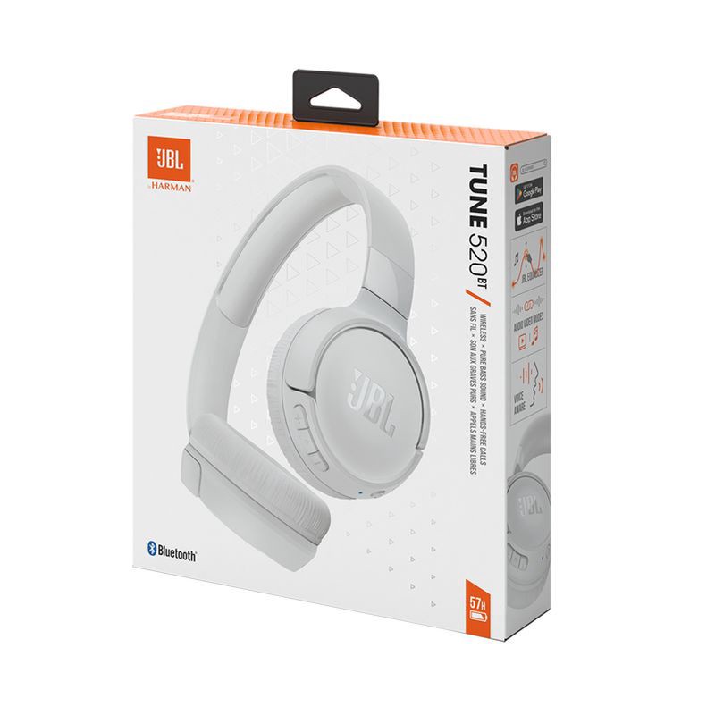 slide 11 of 19, JBL Tune 520BT Bluetooth Wireless On-Ear Headphones - White: Built-In Microphone, USB-C, 1 ct