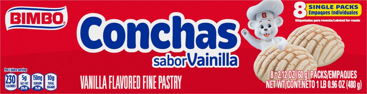 slide 6 of 6, Bimbo Conchas Vanilla Pastry, 8 packs, Soft Pastries, 16.96 oz Box, 8 ct