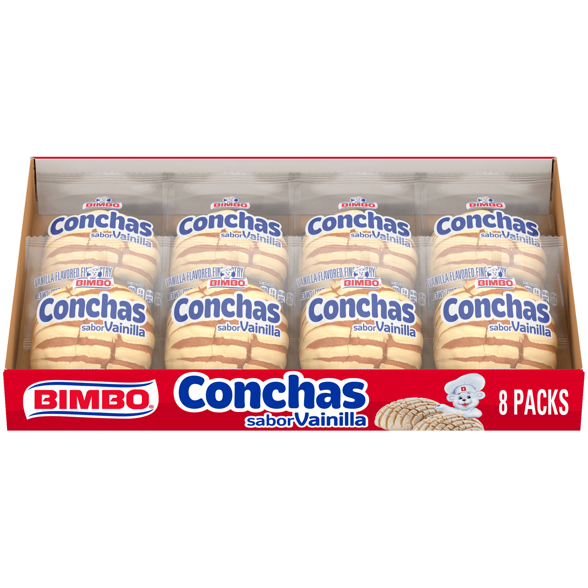 slide 1 of 6, Bimbo Conchas Vanilla Pastry, 8 packs, Soft Pastries, 16.96 oz Box, 8 ct