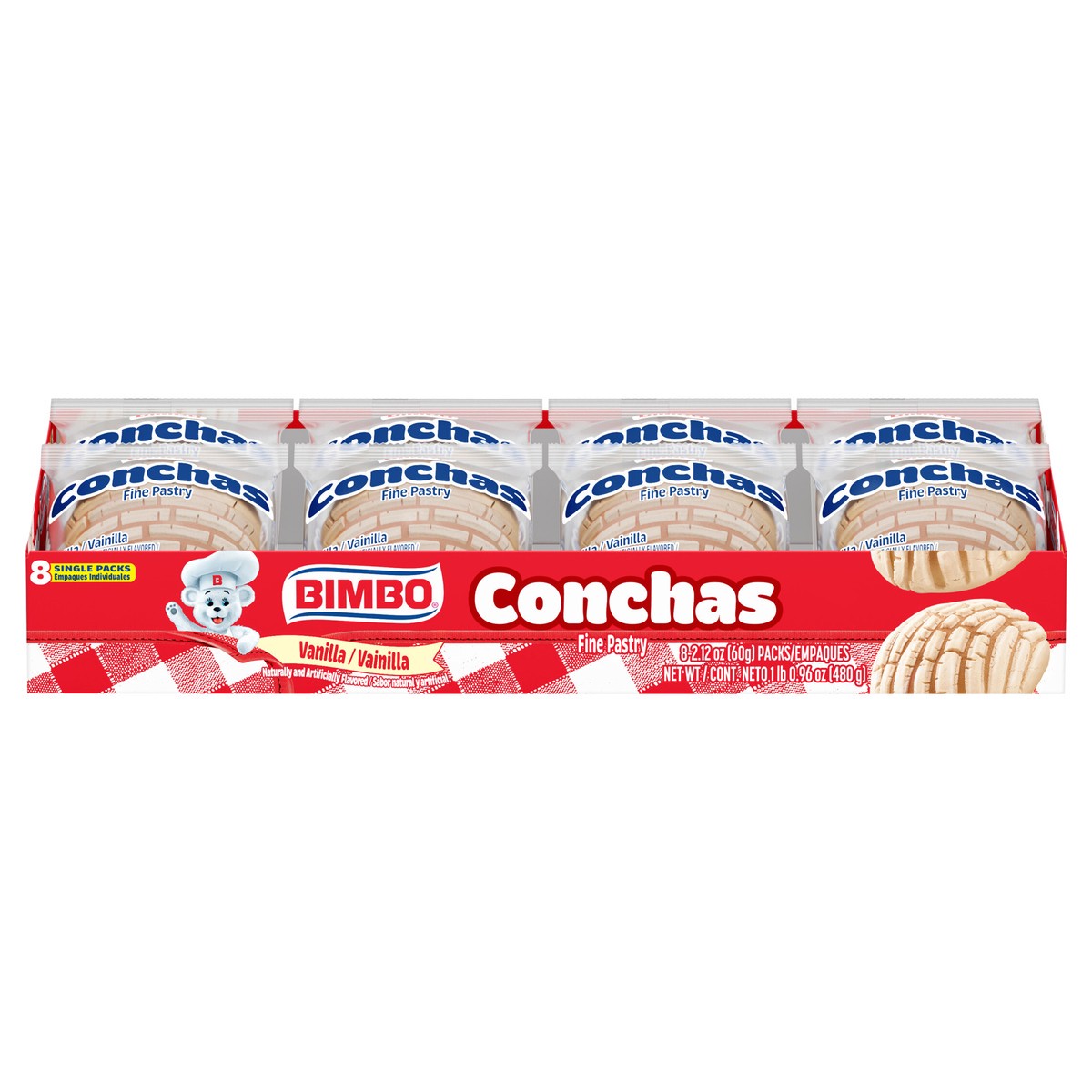slide 1 of 6, Bimbo Conchas Vanilla Pastry\, 8 packs\, 16.96 oz, 8 ct