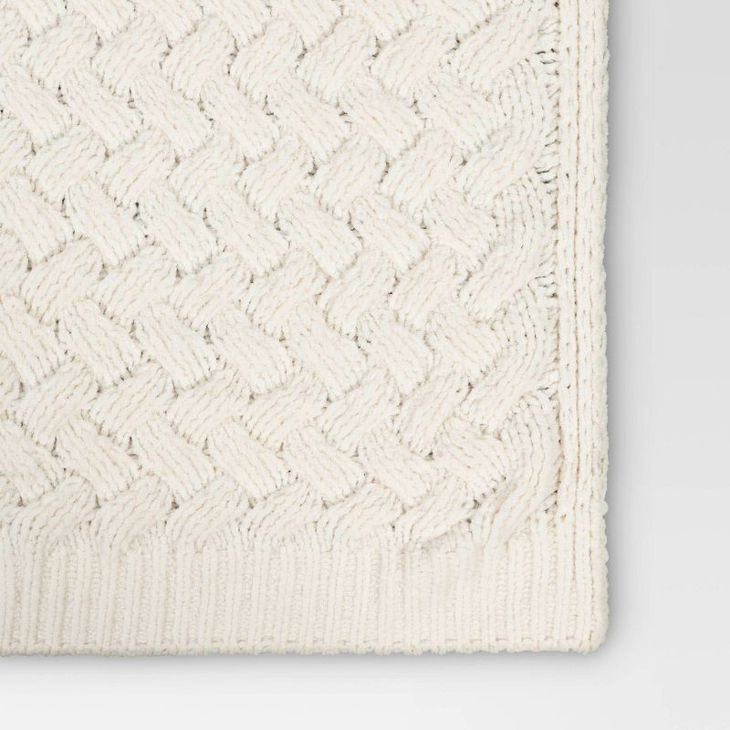 slide 4 of 5, Chenille knit Throw Blanket Ivory - Threshold™: Midweight Basket Weave, 50x60", Sensory Friendly, Machine Washable, 1 ct