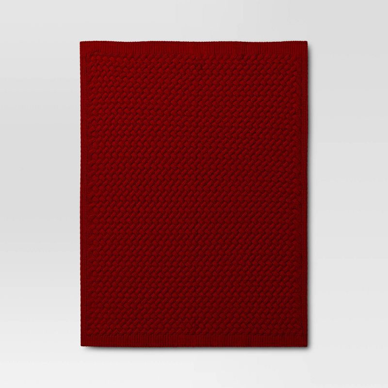 slide 3 of 4, Chenille knit Throw Blanket Red - Threshold™: Midweight Basket Weave, 50x60", Sensory Friendly, Machine Washable, 1 ct