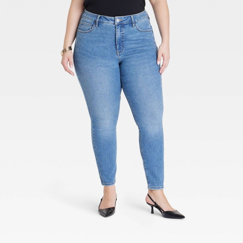 slide 1 of 3, Women's High-Rise Skinny Jeans - Ava & Viv™ Blue 18: Midweight Denim, Stretch Fabric, 1 ct