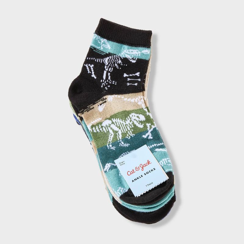 slide 2 of 3, Boys' 7pk Dino Camo Ankle Socks - Cat & Jack™ M, 7 ct