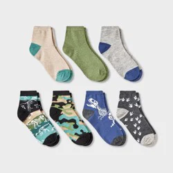 Boys' 7pk Dino Camo Ankle Socks - Cat & Jack™ M