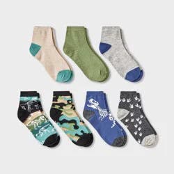 Boys' 7pk Dino Camo Ankle Socks - Cat & Jack™ M