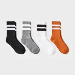 Boys' 4pk Striped Crew Socks - Cat & Jack™ Neutral S
