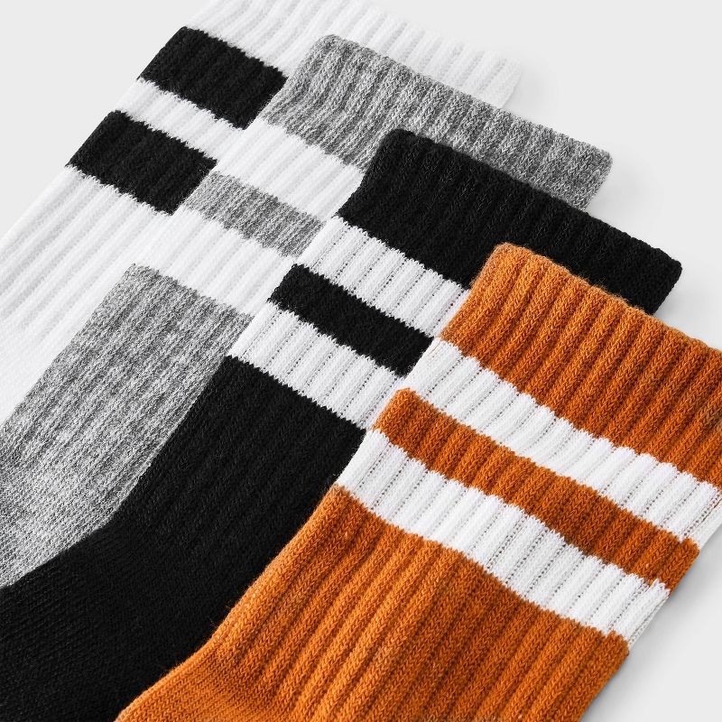 slide 3 of 3, Boys' 4pk Striped Crew Socks - Cat & Jack™ Neutral L: Midweight Knit, Rib Cuffs, 4 ct