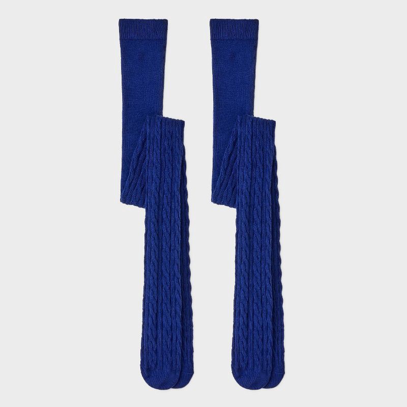 slide 1 of 3, Girls' 2pk Cotton Tights - Cat & Jack™ Blue M, 2 ct