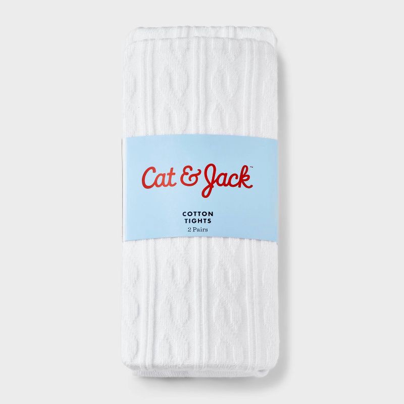 slide 2 of 3, Girls' 2pk Cotton Tights - Cat & Jack™ White S, 2 ct