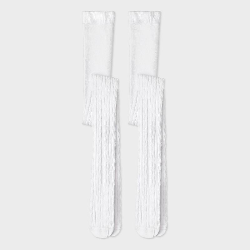 slide 1 of 3, Girls' 2pk Cotton Tights - Cat & Jack™ White M, 2 ct