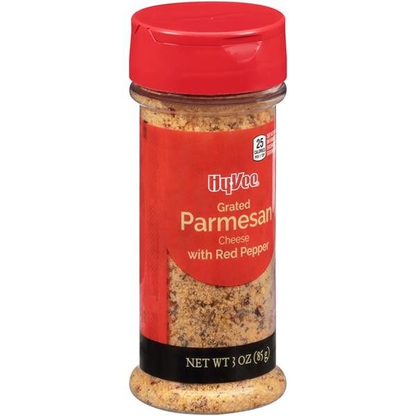 slide 1 of 1, HyVee Grated Parmesan Cheese With Red Pepper - 3 oz, 3 oz