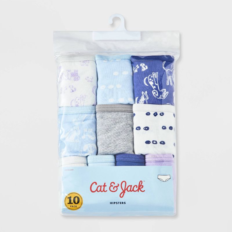 slide 2 of 4, Girls' 10pk 'Dogs' Cotton Hipster Underwear - Cat & Jack™ Violet/Blue/White 14: Mid Rise, Knit Fabric, 10 ct