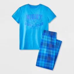 Boys' 2pc 'Owl' Plaid Short Sleeve Pajama Set - Cat & Jack™ Blue S