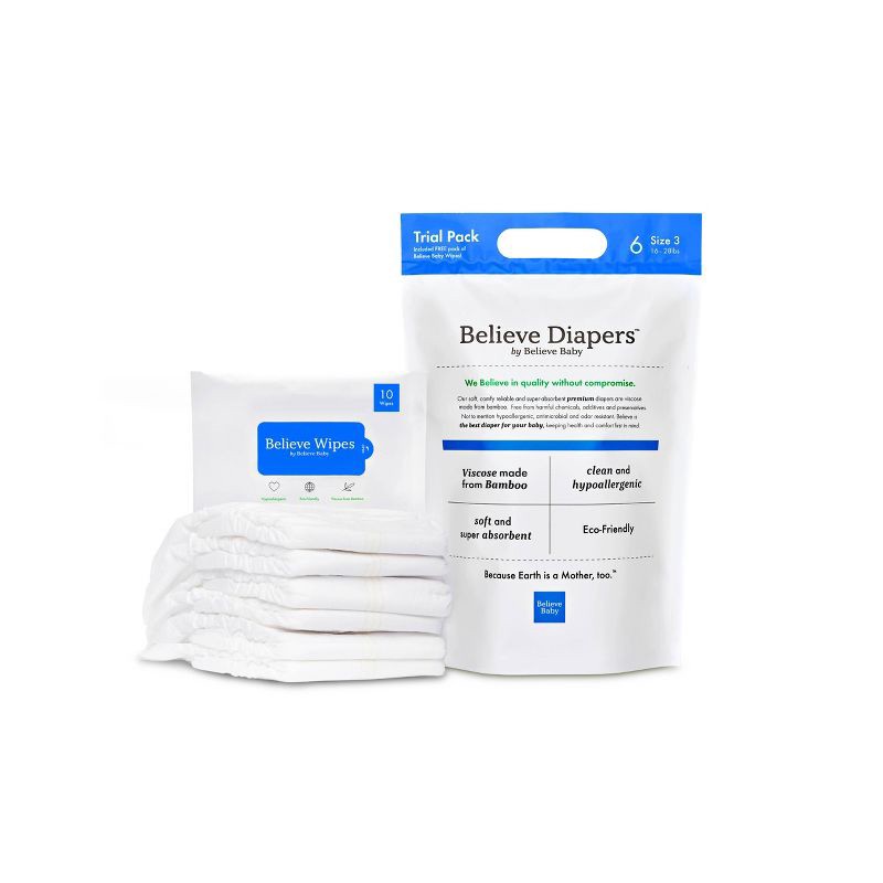 slide 1 of 6, Believe Baby Premium Soft Hypoallergenic Disposable Diapers - Size 3 - 6ct, 3 x 6 ct