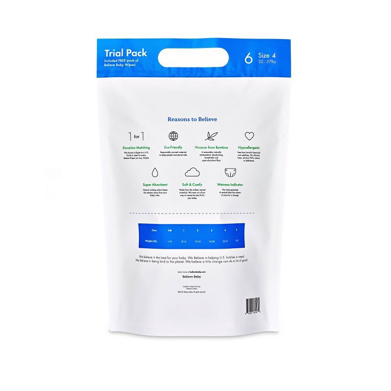 slide 2 of 6, Believe Baby Premium Soft Hypoallergenic Disposable Diapers - Size 4 - 6ct, 4 x 6 ct