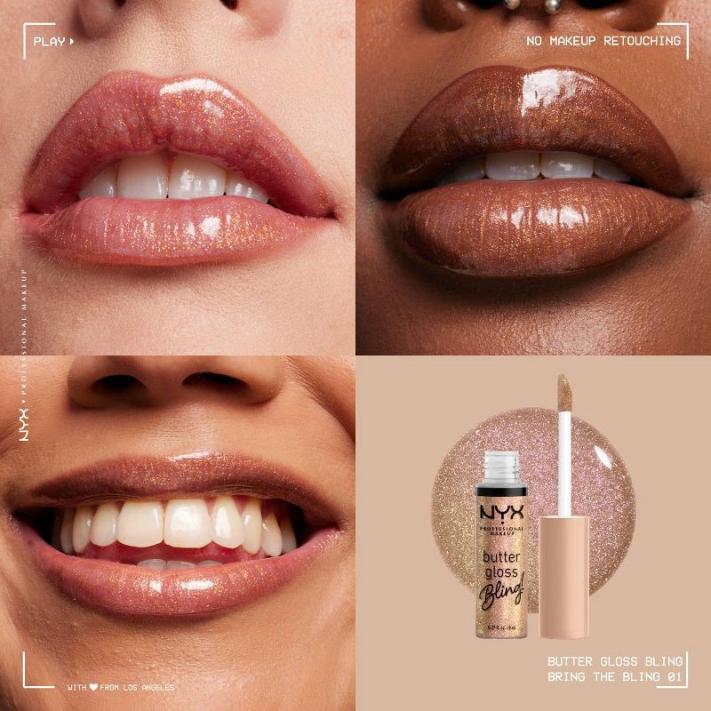 slide 4 of 9, NYX Professional Makeup Butter Gloss Bling Non Sticky Lip Gloss - 01 Bring the Bling - 0.27 fl oz, 0.27 fl oz