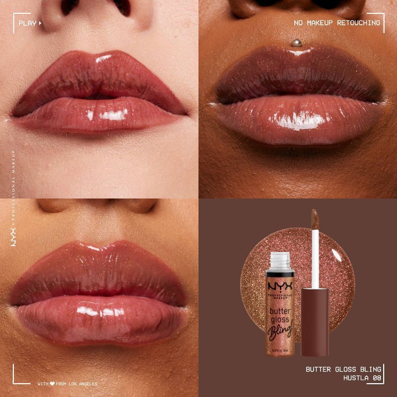 slide 4 of 9, NYX Professional Makeup Butter Gloss Bling Non Sticky Lip Gloss - 08 Hustla - 0.27 fl oz, 0.27 fl oz