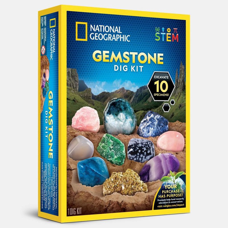 slide 1 of 4, National Geographic Gemstone Dig Kit: Educational Science & Geology Activity for Grades 1-9 with Instruction Guide, 1 ct