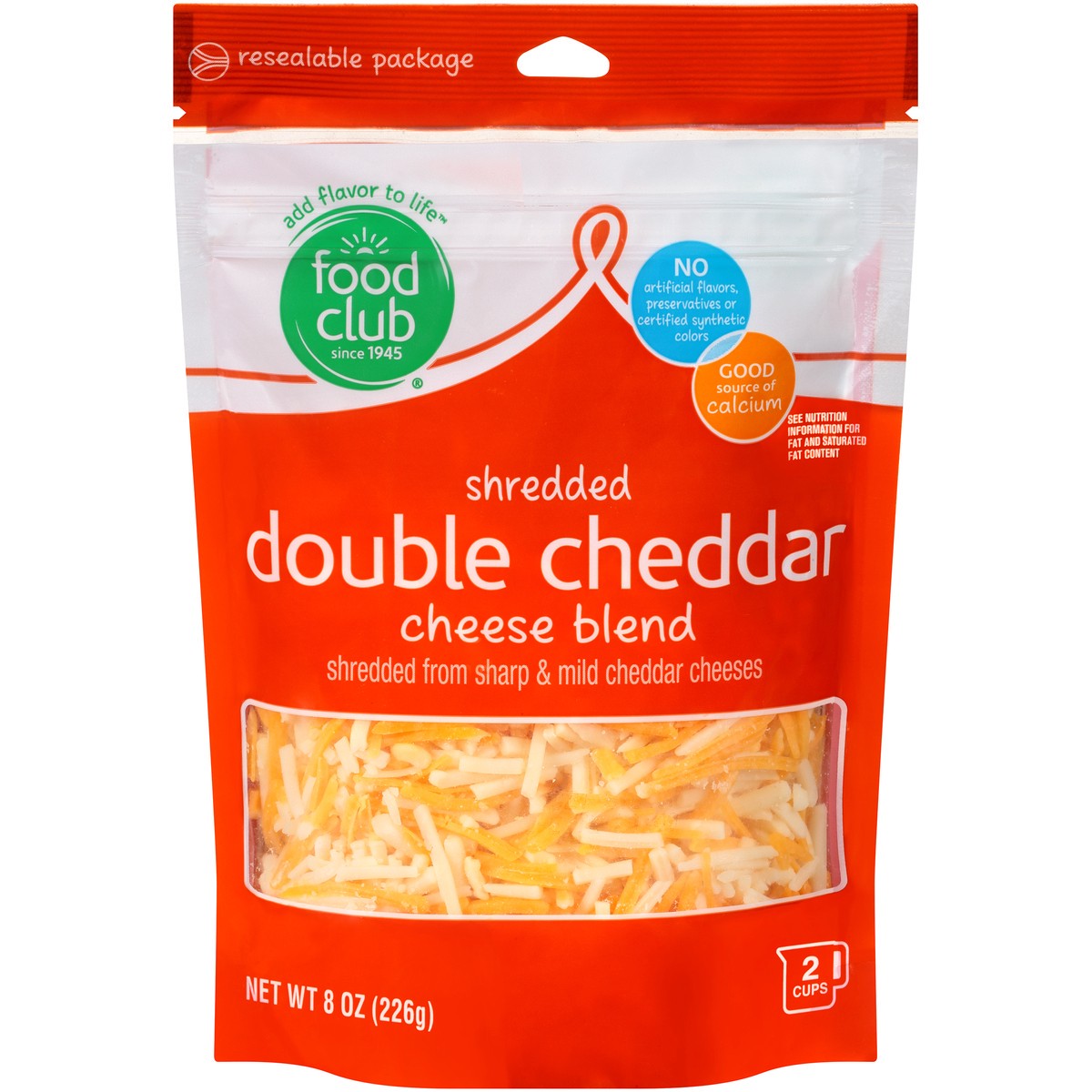 slide 9 of 14, Food Club Double Cheddar Cheese Blend Shredded Cheese 8 oz, 8 oz