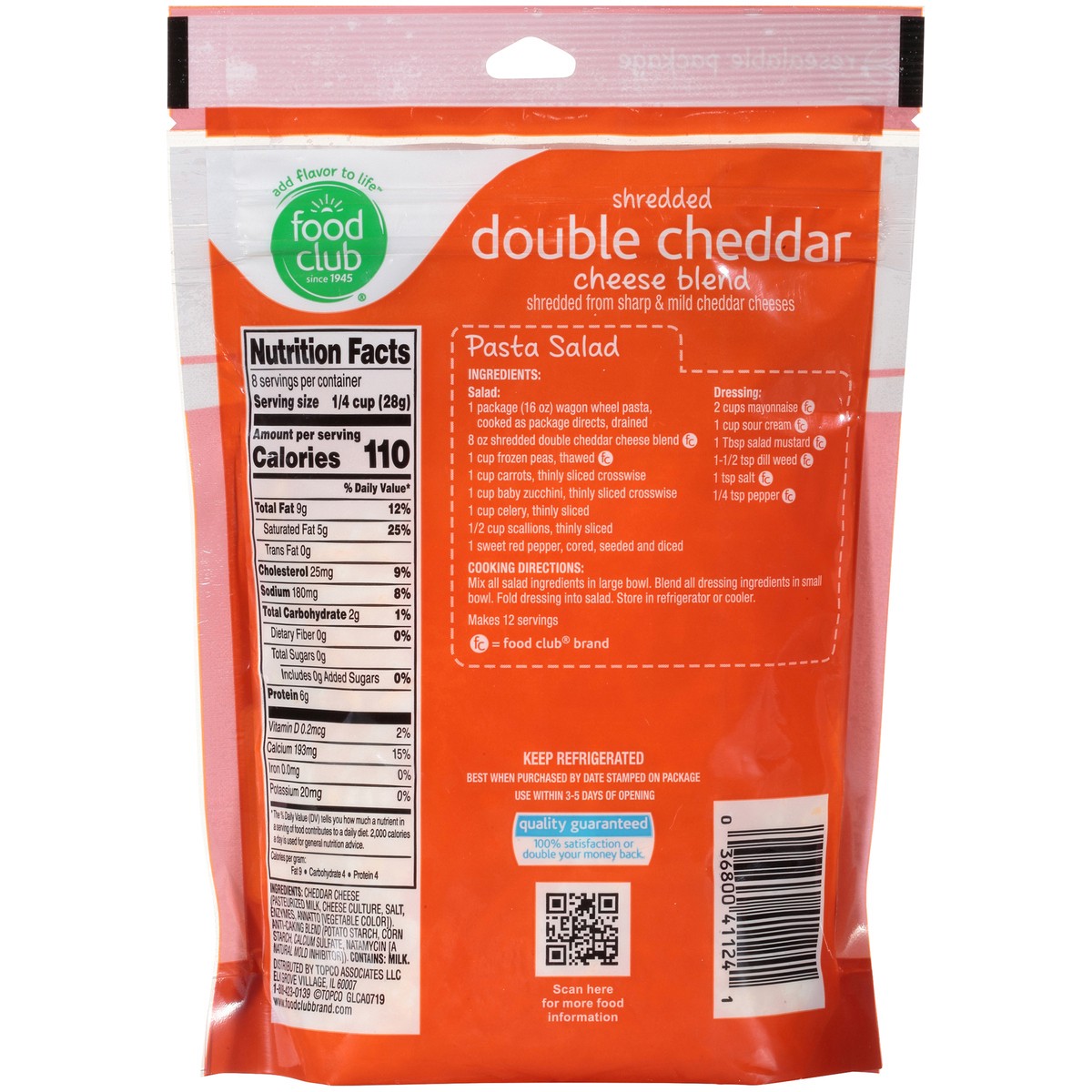 slide 14 of 14, Food Club Double Cheddar Cheese Blend Shredded Cheese 8 oz, 8 oz