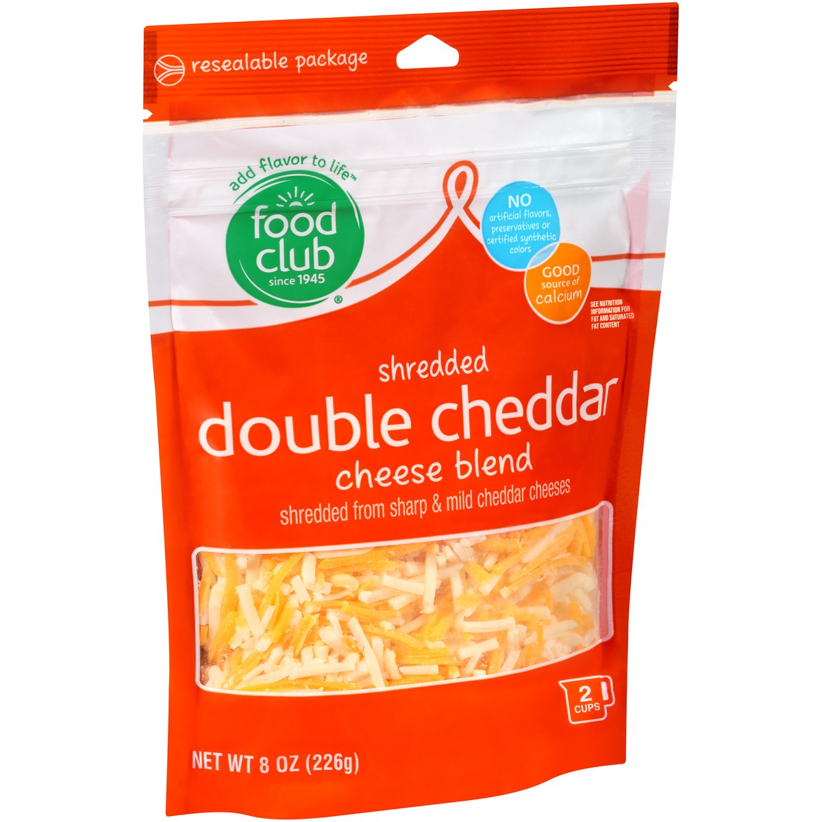 slide 7 of 14, Food Club Double Cheddar Cheese Blend Shredded Cheese 8 oz, 8 oz