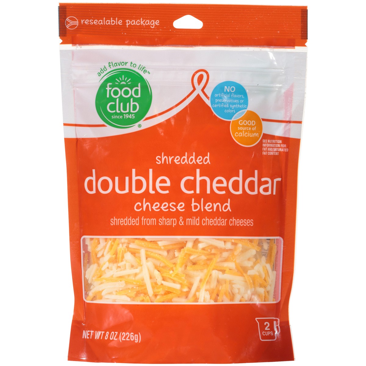 slide 10 of 14, Food Club Double Cheddar Cheese Blend Shredded Cheese 8 oz, 8 oz