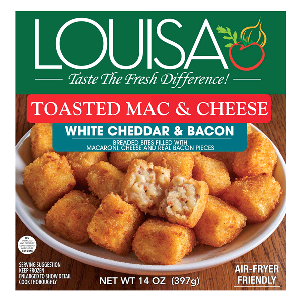 slide 1 of 1, Louisa White Cheddar & Bacon Toasted Mac & Cheese 14 oz, 14 oz