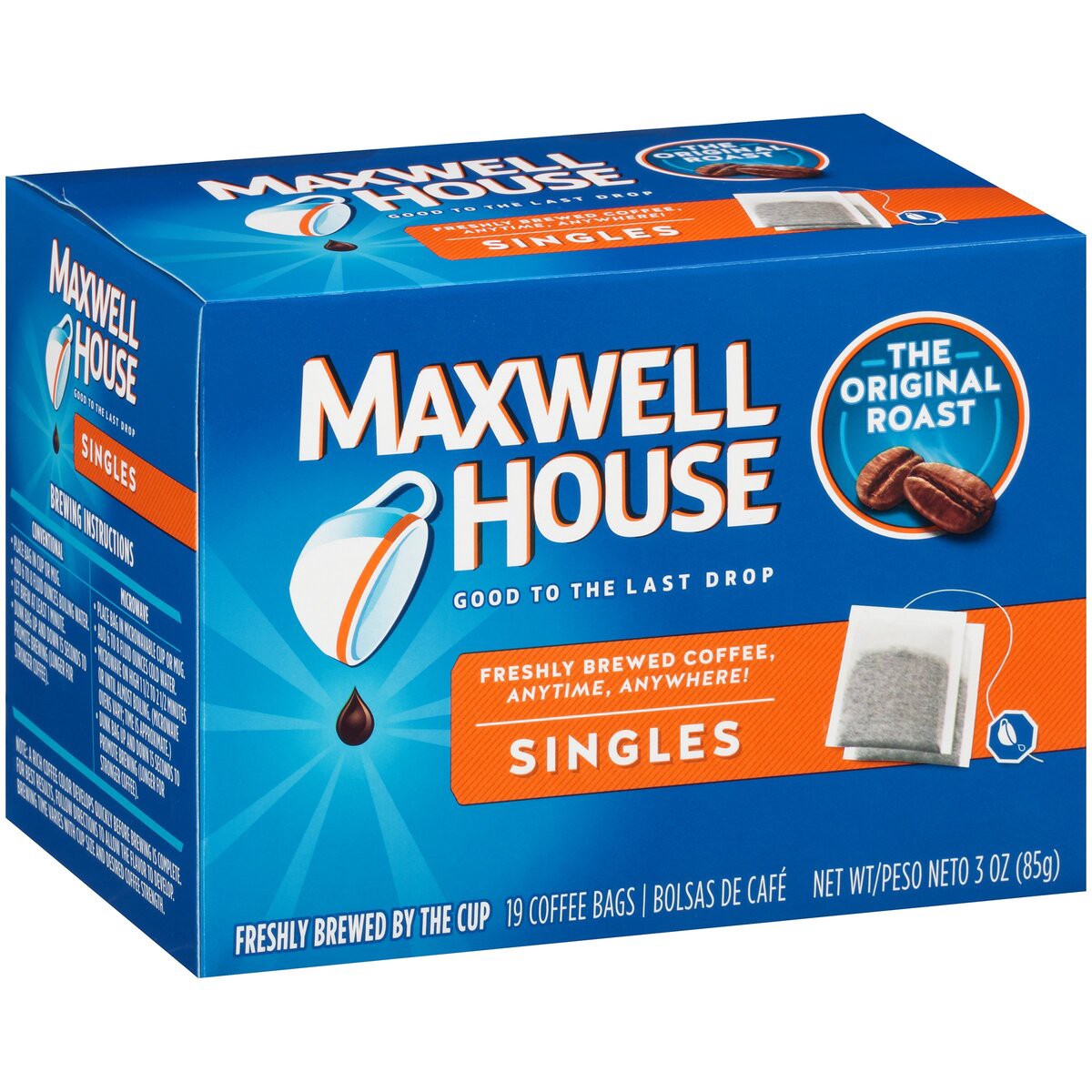 slide 2 of 7, Maxwell House The Original Roast Coffee Singles, 19 ct Bags, 3 oz