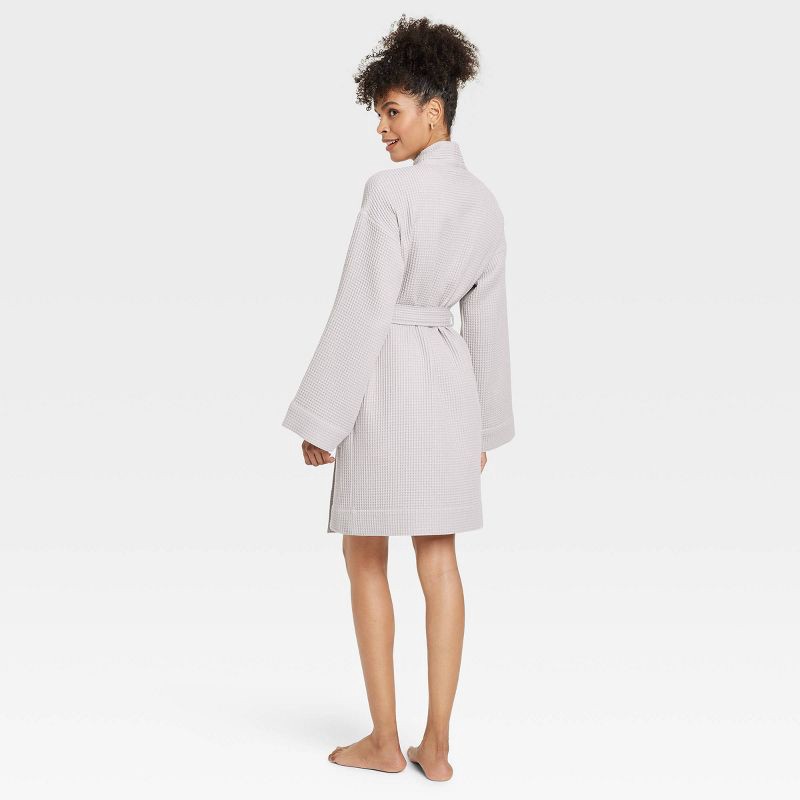 slide 2 of 4, Women's Waffle Robe - Auden™ Light Gray XS/S, 1 ct