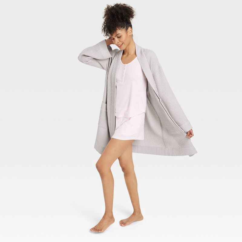 slide 3 of 4, Women's Waffle Robe - Auden™ Light Gray XS/S, 1 ct