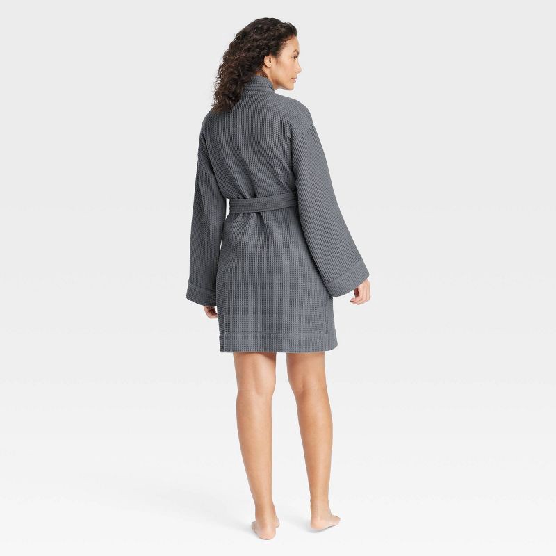 slide 2 of 3, Women's Waffle Robe - Auden™ Dark Gray XS/S, 1 ct