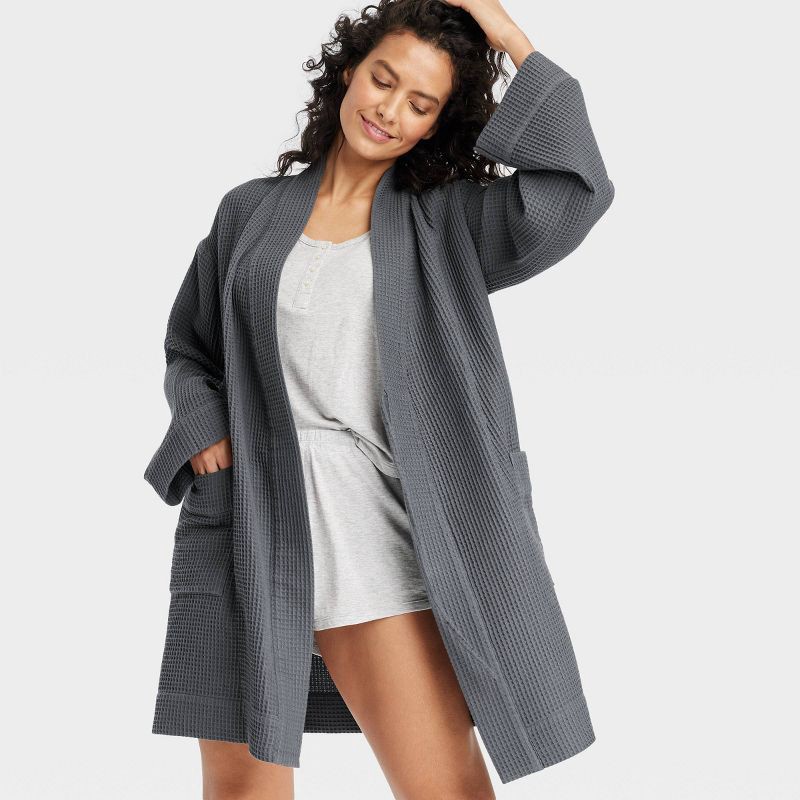 slide 3 of 3, Women's Waffle Robe - Auden™ Dark Gray XS/S, 1 ct