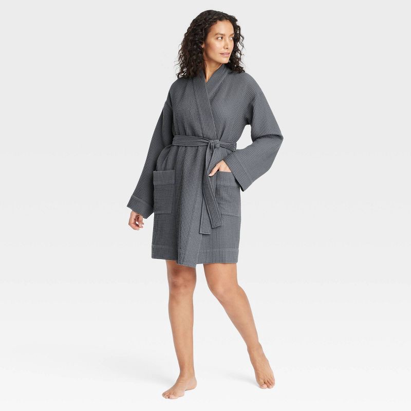 slide 1 of 3, Women's Waffle Robe - Auden™ Dark Gray XS/S, 1 ct