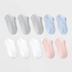 Girls' 10pk Low Cut Socks - Cat & Jack™ Pink/White/Blue L