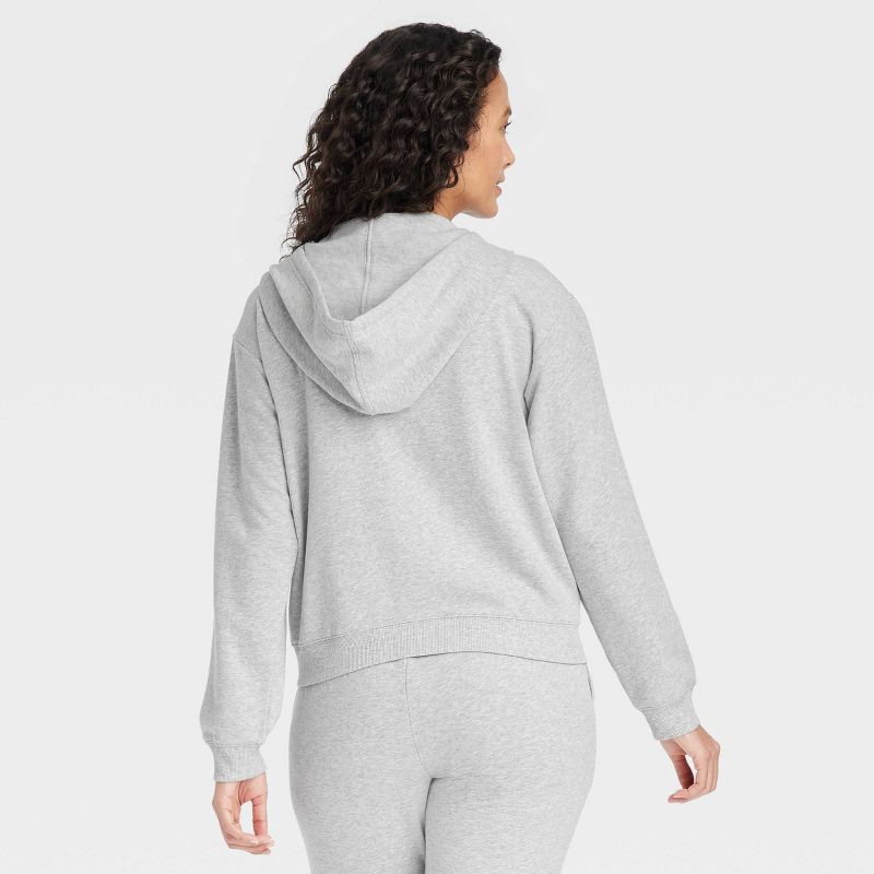 slide 2 of 3, Women's Fleece Zip-Up Sweatshirt - Auden™ Gray L: Cotton Blend, Recycled Polyester, Spandex, Hooded, Front Pocket, Machine Washable, 1 ct