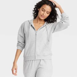 Women's Fleece Zip-Up Sweatshirt - Auden™ Gray XL: Cotton Blend, Recycled Polyester, Spandex, Hooded, Front Pocket, Machine Washable